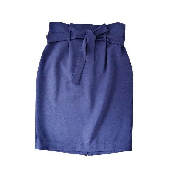 Liz Claiborne Career Paperbag Skirt Belted Knee Length Navy Office Size 6 - Picture 1 of 6